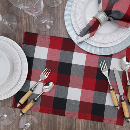 Red Black White Plaid Pattern Placemats Set of 4