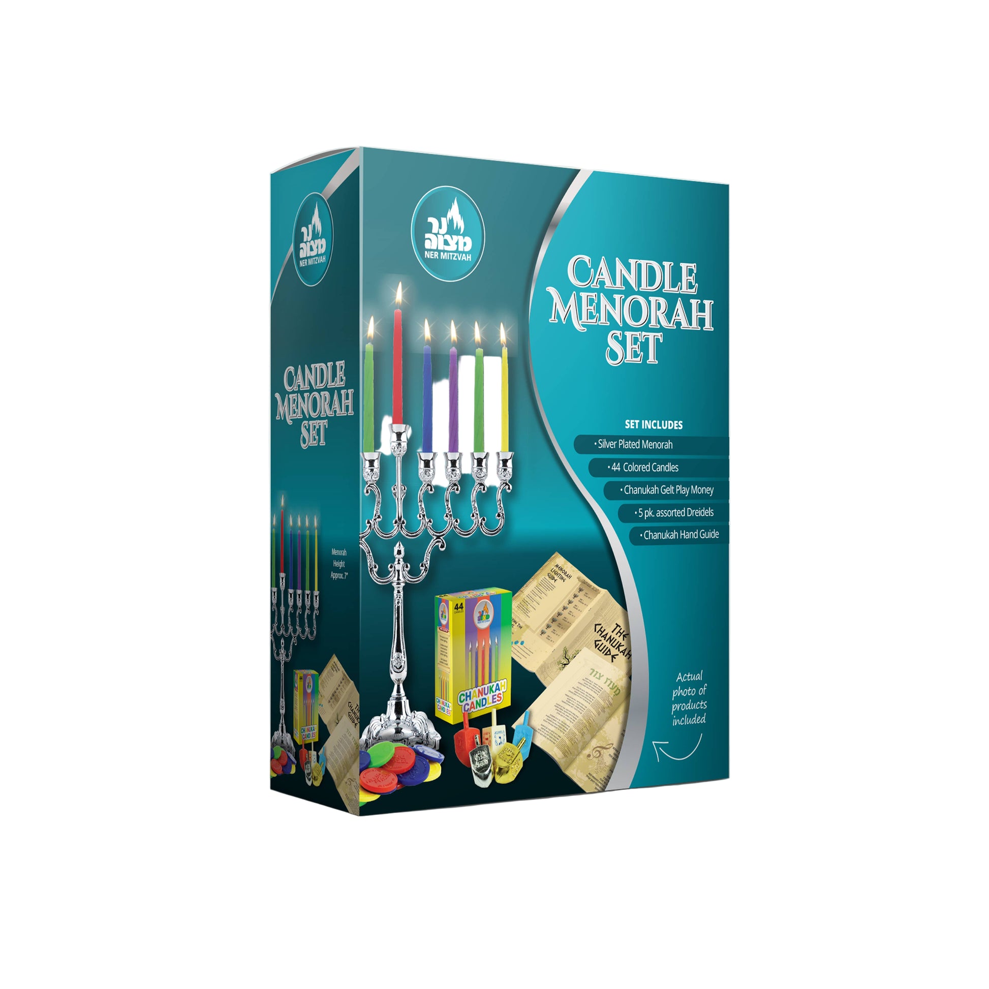 Candle Menorah Set including miniature menorah candles and guide