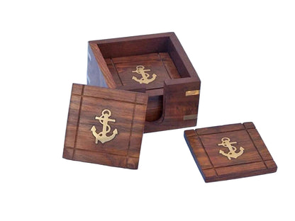 Anchor Coasters With Rosewood Holder