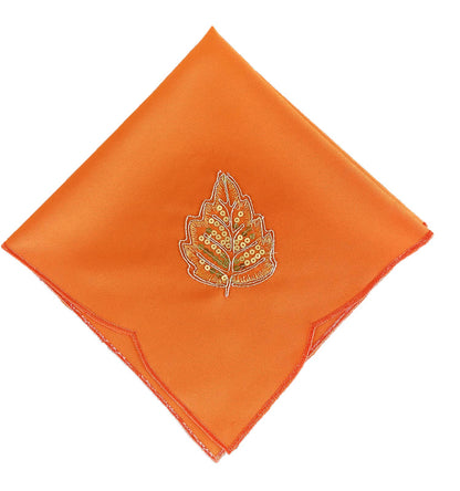 Gold Sequined Leaf Orange Napkins Set of 4