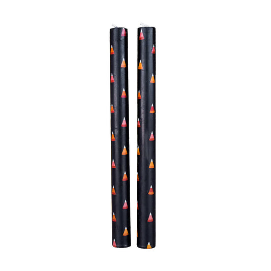 Candy Corn Black Taper Candles Set of 2