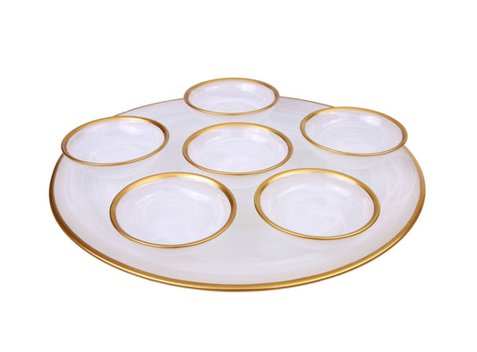 Alabaster White Glass Tray With Six Bowls