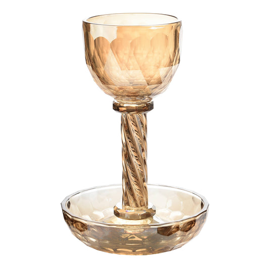 Amber Glass Kiddush Cup and Saucer