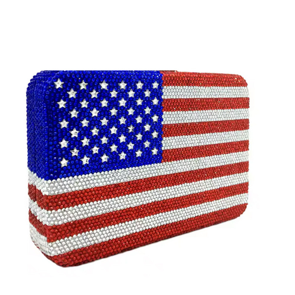 American Flag Crystal Clutch/Shoulder Evening Handbag