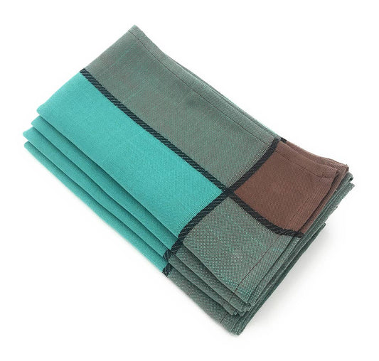 Aqua Blue and Brown Color Block Napkin Set