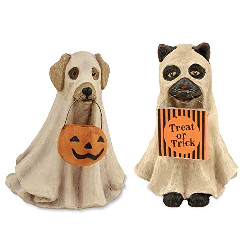 Bethany Lowe Spooky Ghost Dog and Ghost Cat Figurines 