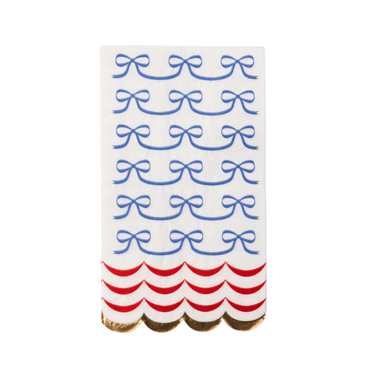Blue Bow Red and Gold Foil Scalloped Paper Guest Towels