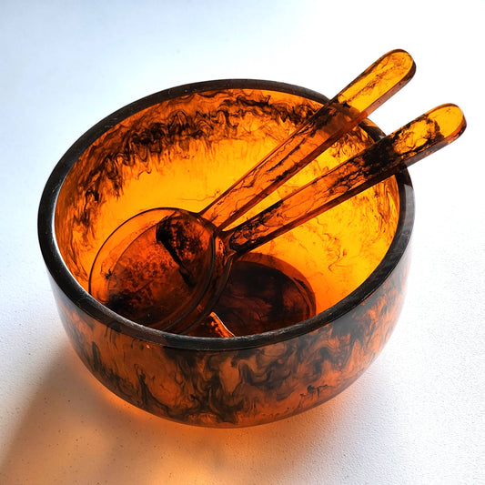 Brown Resin Salad Serving Bowl and Servers