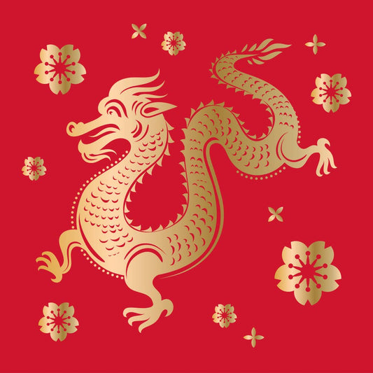 Chinese Red Dragon Paper Beverage Napkins