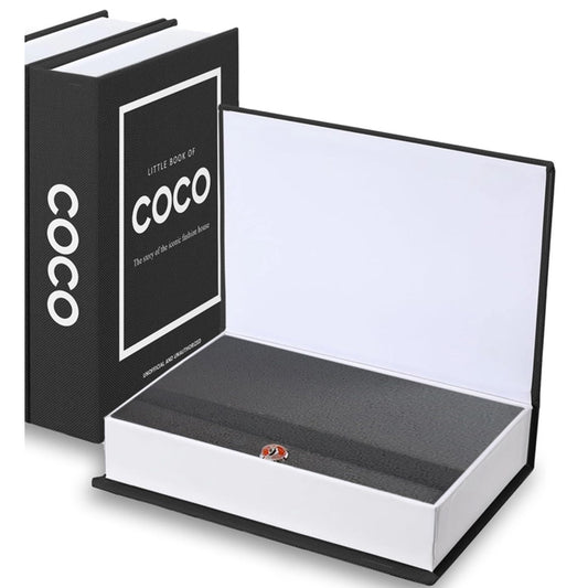 Black book-shaped box with 'COCO' 