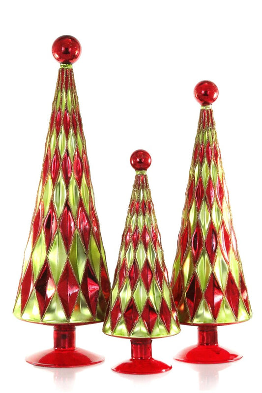 Cody Foster Red and Green Diamond Pattern Tabletop Trees Set of 3