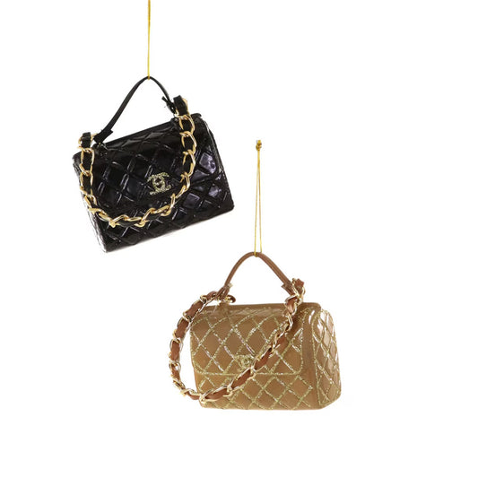 Cody Foster Tan and Black Quilted Luxury Handbags Ornaments