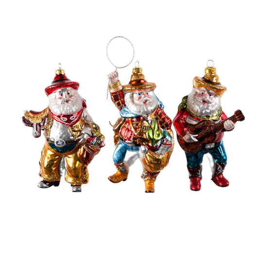 Cowboy Santa Ornaments Set of 3