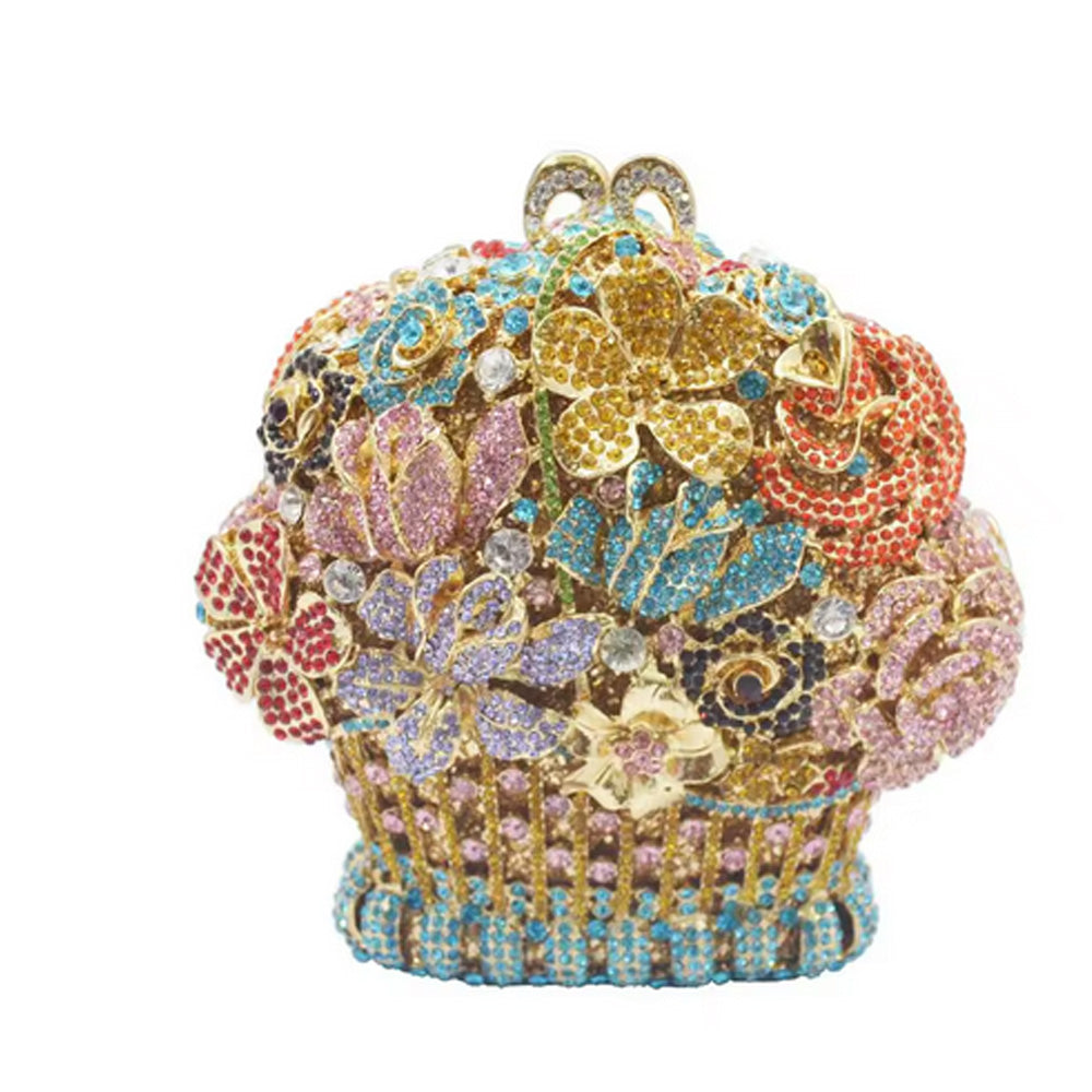 Crystal Flower Basket Clutch Evening Handbag