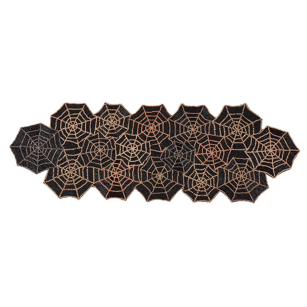 Gold Beaded and Black Spiderweb Table Runner 12" x 36