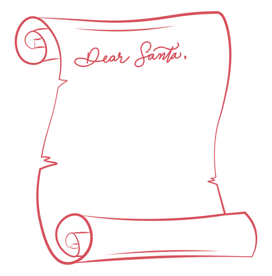 Paper placemats made to resemble a scroll and the text Dear Santa in red script . Package of 12. 