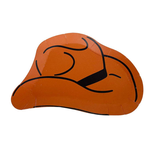 Brown Die-Cut Paper Dinner Plates in the shape of a cowboy hat