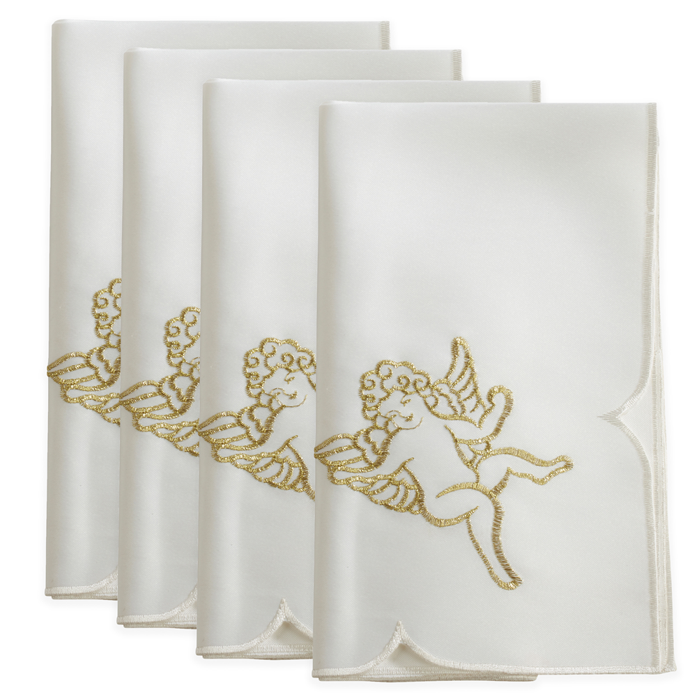 Embroidered Gold Cupid Ivory Dinner Napkins Set of 4