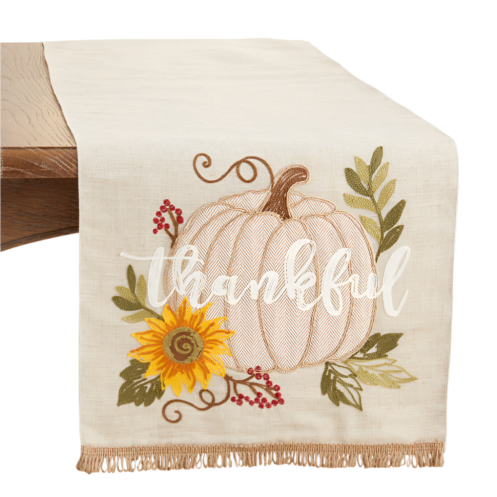 Embroidered Thankful Pumpkin Table Runner