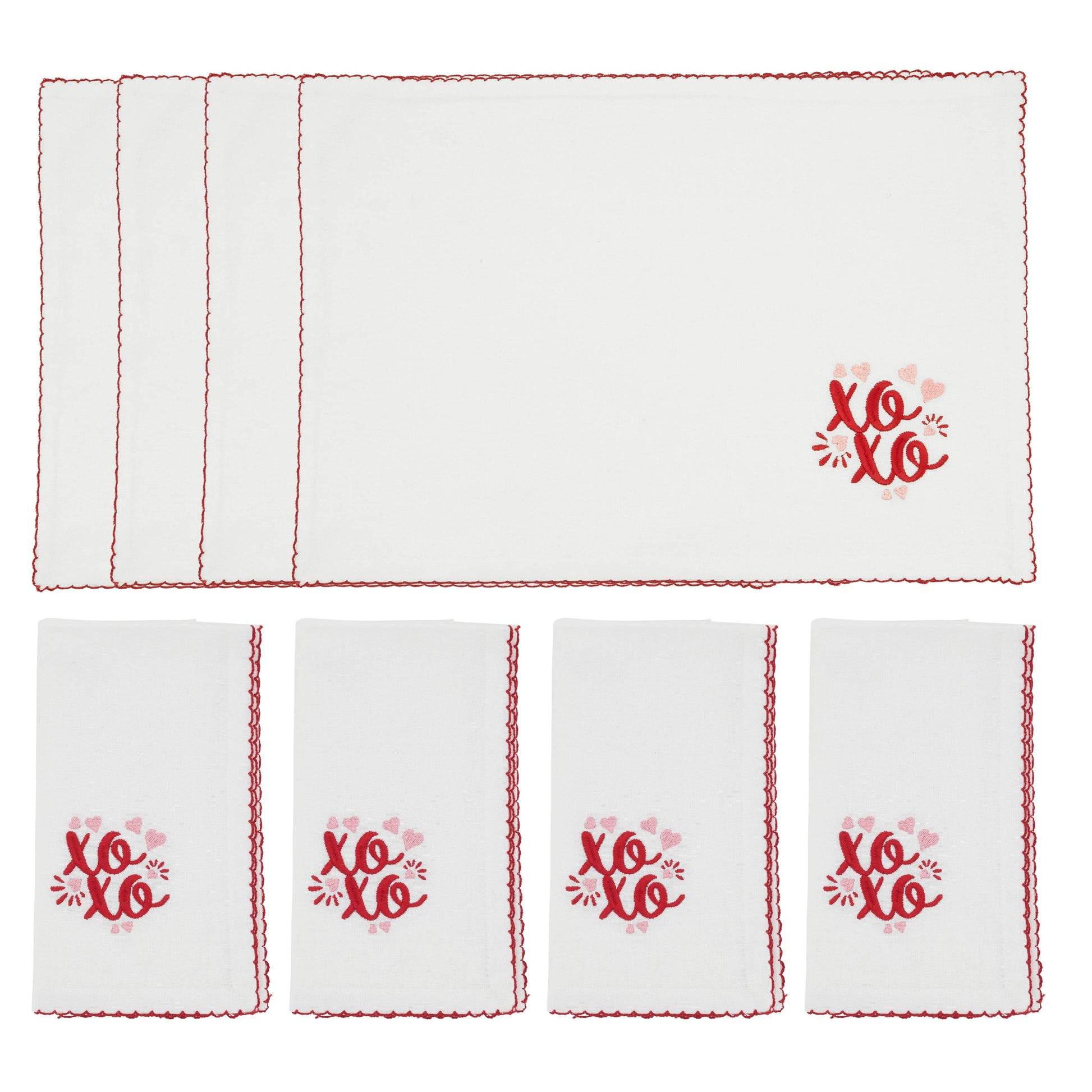 Embroidered XOXO Placemats and Napkins Set of 4