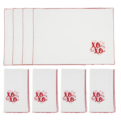 Embroidered XOXO Placemats and Napkins Set of 4