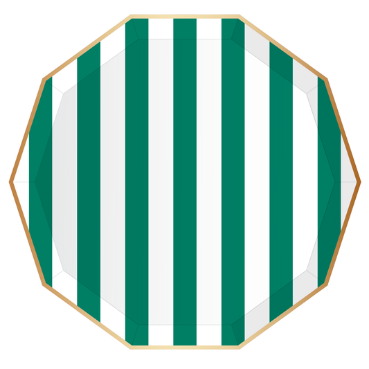 Emerald Green and White Stripe Paper Plates