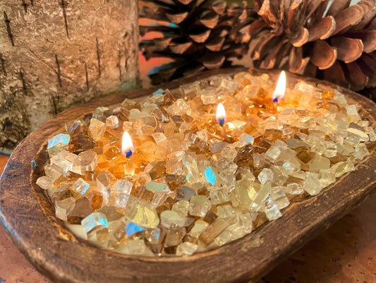 Fire Bowl Glass Crystals Candle