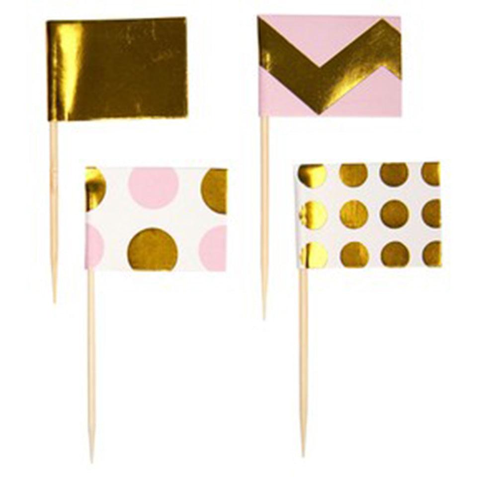 Neviti Pink Gold Foil Paper Flag Cupcake Picks