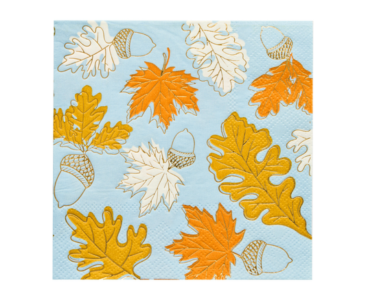 Paper napkins with autumn leaf and acorn pattern  