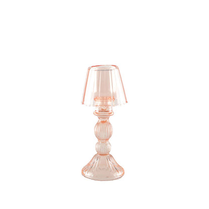 Pink Glass Candle Holder with Shade 8.5"H