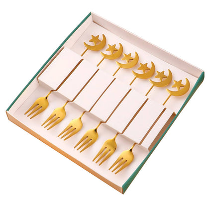 Gold Crescent Moon Dessert Forks Set of 6