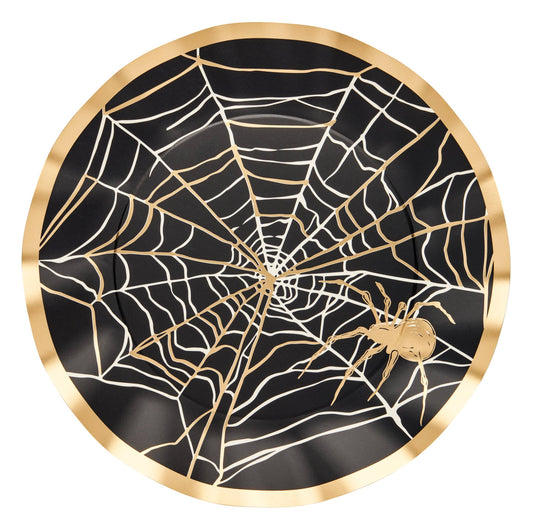 Gold Foil Spider and Spiderweb Dinner Paper Plates