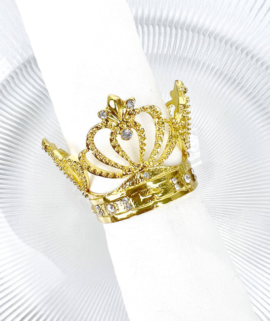 Gold Metal Crown Napkin Rings Set of 4