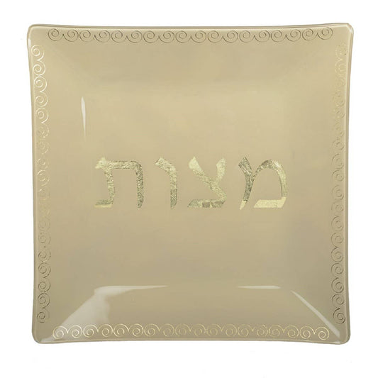 Gold Square Glass Matzah Plate