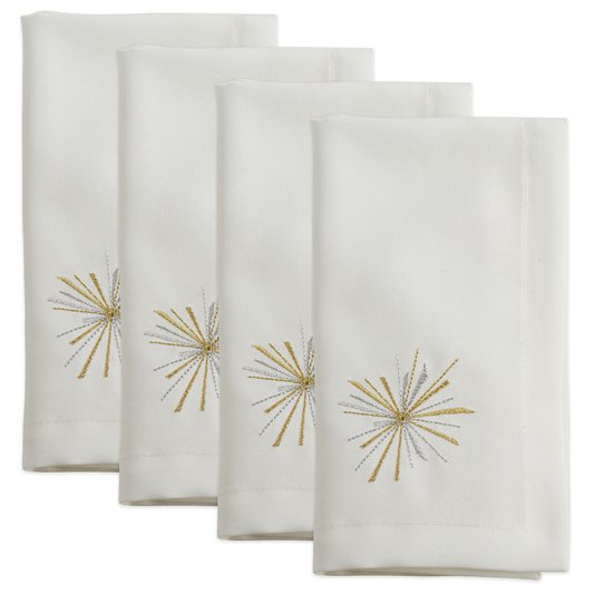 Gold and Silver Starburst White Dinner Napkins