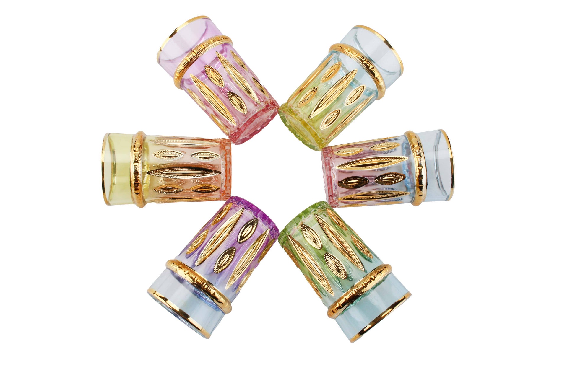 Gradient Color Moroccan Glassware With Gold Rims Set of 6