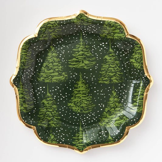 Green and Gold Christmas Trees Paper Plates