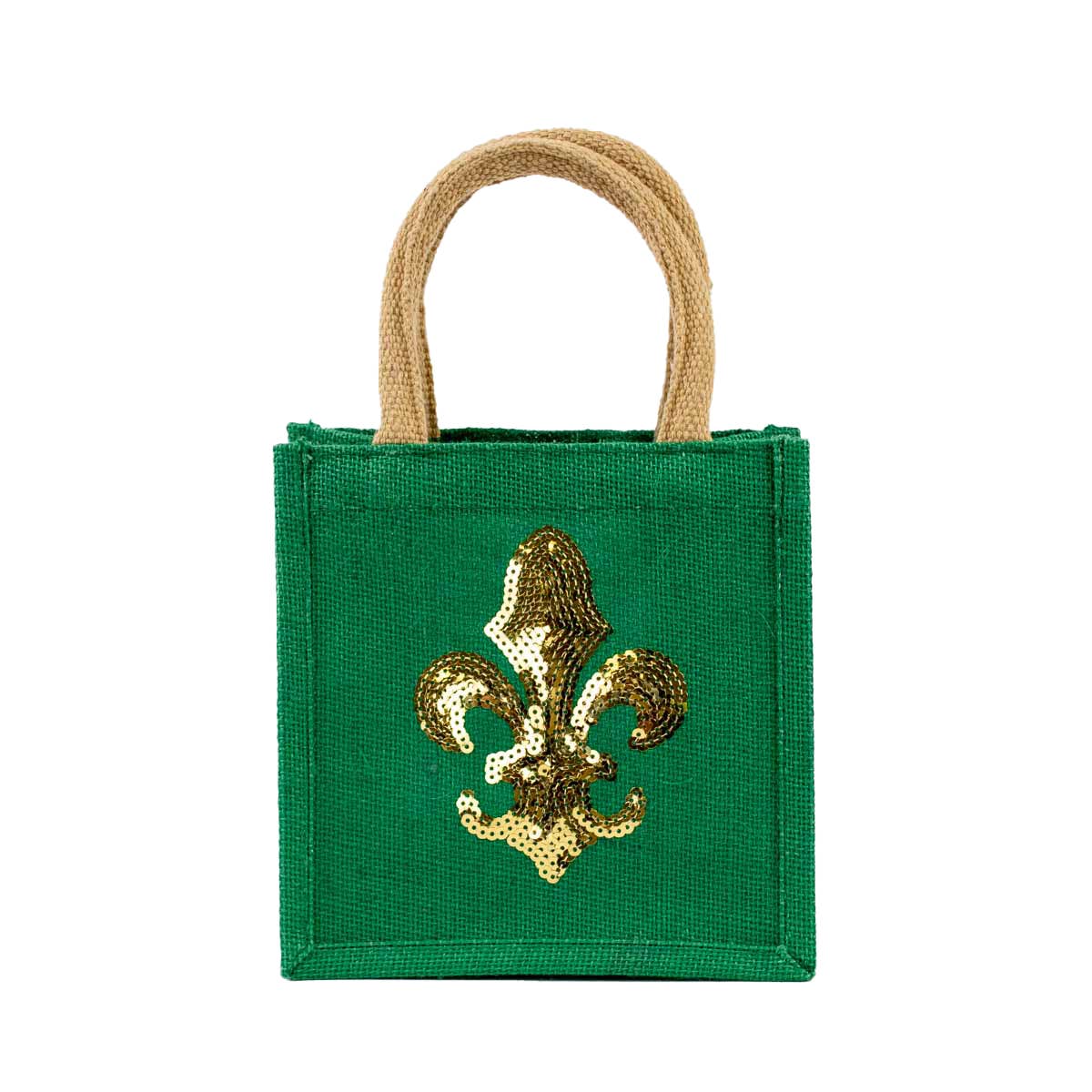 Green and Gold Sequin Fleur de Lis Gift Bag