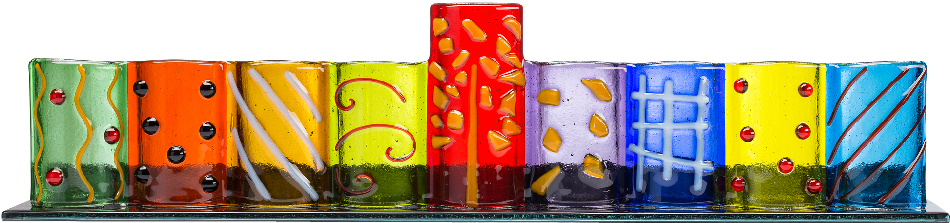 Hand Crafted Glass Menorah For Tealights