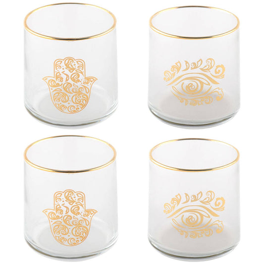 Hand of Fatima and Golden Eye Glasses Set of 4