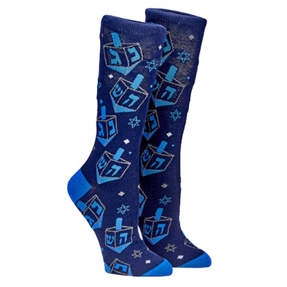 Hanukkah Dreidels and Stars Adult Crew Socks