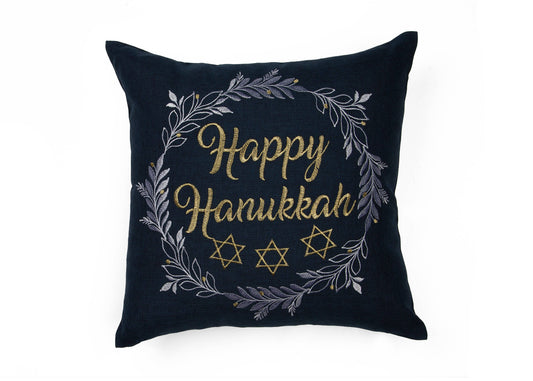 Happy Hanukkah Embroidered Pillow