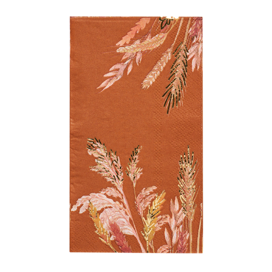 Bronze colored paper guest towels or napkins with a wheat motif 