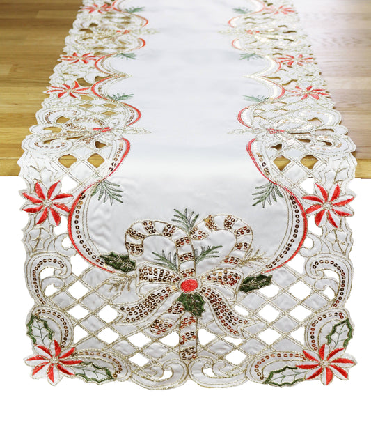 Holly Bow Cream Table Runner