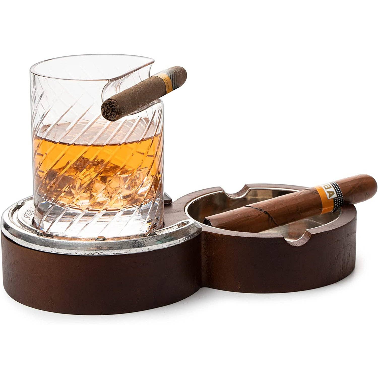 Horseshoe Coaster Whiskey Glass Cigar Ashtray Set