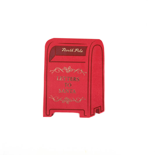 Red mailbox-shaped mailbox with 'Letters to Santa' t 