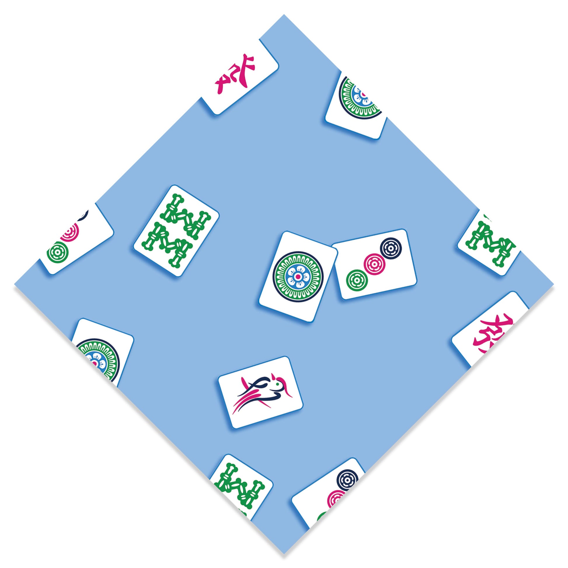 Blue paper beverage napkins featuring a collection of mah jongg