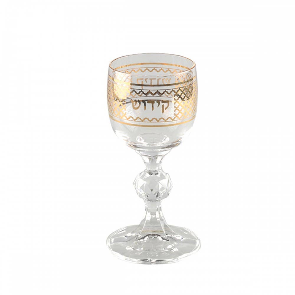 Decorative glass kiddush cups with gold patterns 