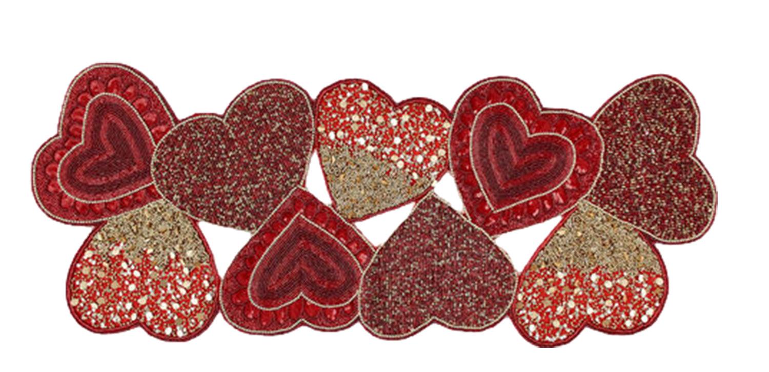 One Hundred 80 Degrees Beaded Hearts Table Runner