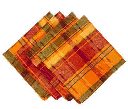 Orange Gold Green Red Plaid Napkin Set